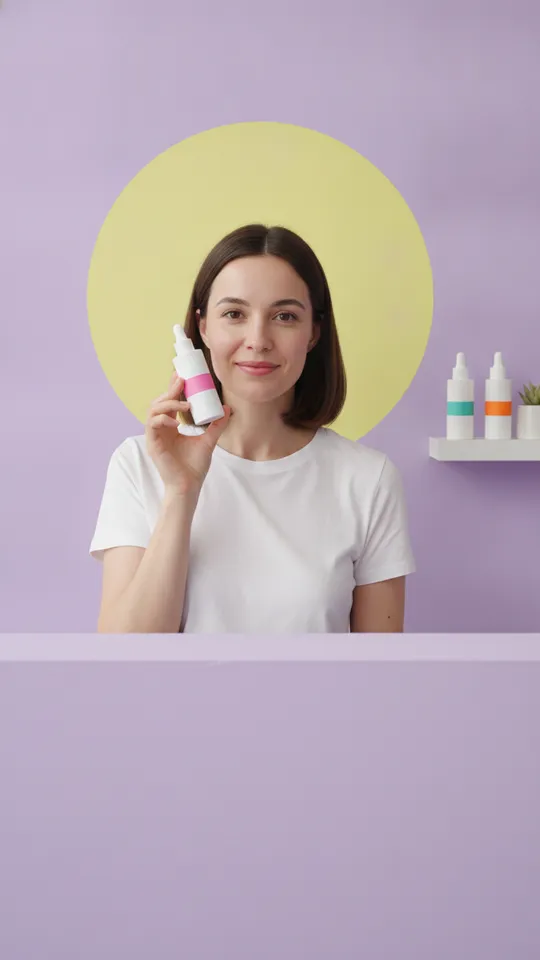 Example UGC ad: a creator holds a serum bottle up to her cheek